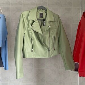 Light green leather bomber jacket!